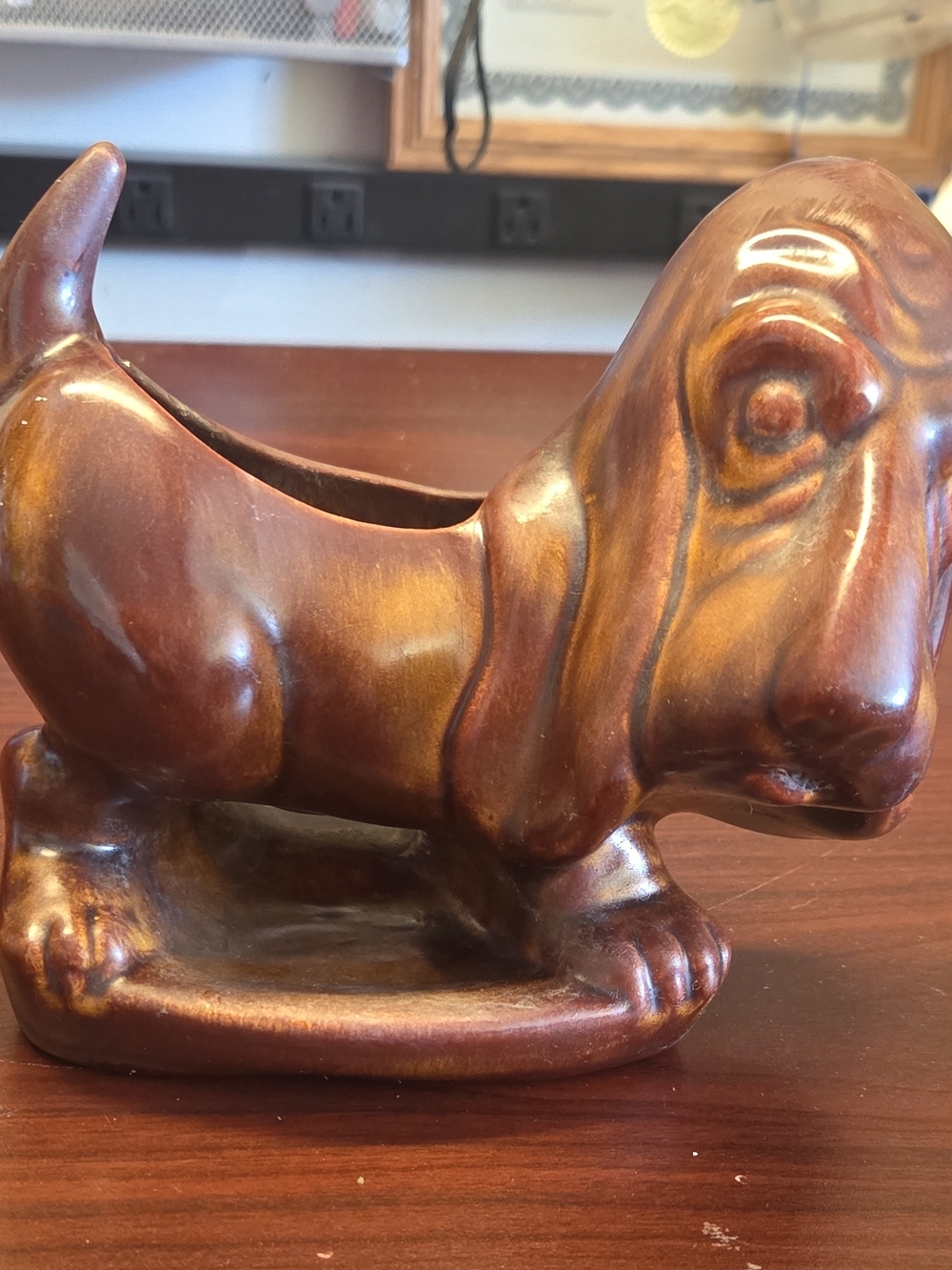 Brown Ceramic Basset Hound Planter - Decorative Home Accent
